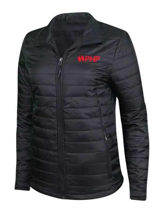 Womens Black Puffy Packable Jacket w/PHP Agency Logo