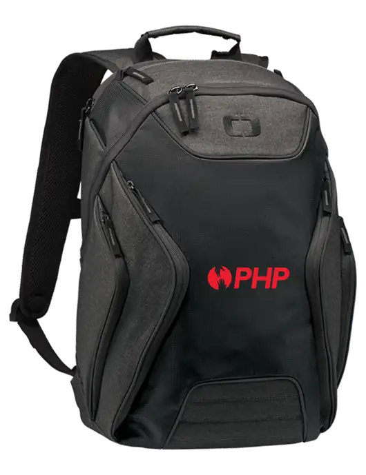 OGIO Black/Heather Grey Hatch Laptop Backpack
 w/PHP Agency Logo