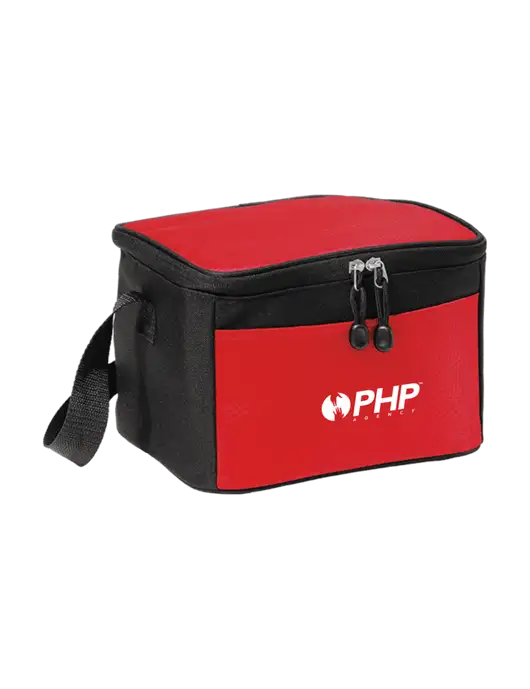 6 Can Red/Black Cube Cooler  w/PHP Agency Logo