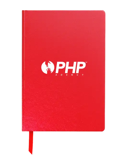 Achieve Red Hardcover Journal, 5.5 x 8.37 w/PHP Agency Logo