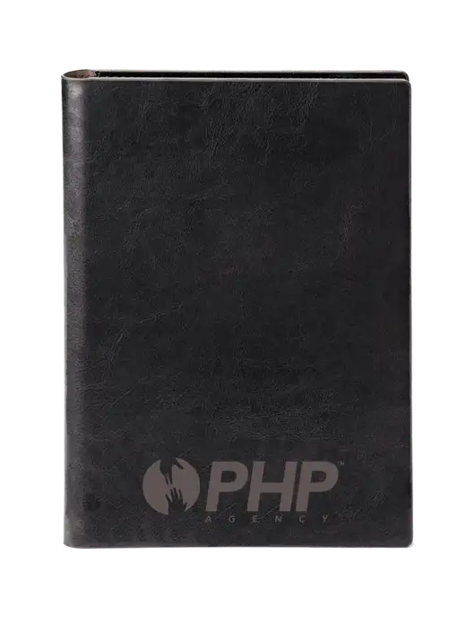 Fabrizio Black 7 x 9.625 Padfolio & Notepad w/PHP Agency Logo