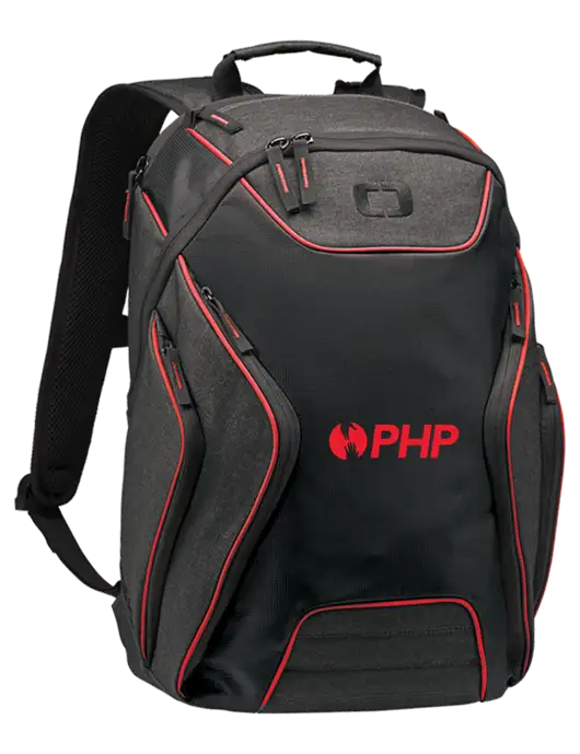 OGIO Red/Heather Grey Hatch Laptop Backpack
 w/PHP Agency Logo