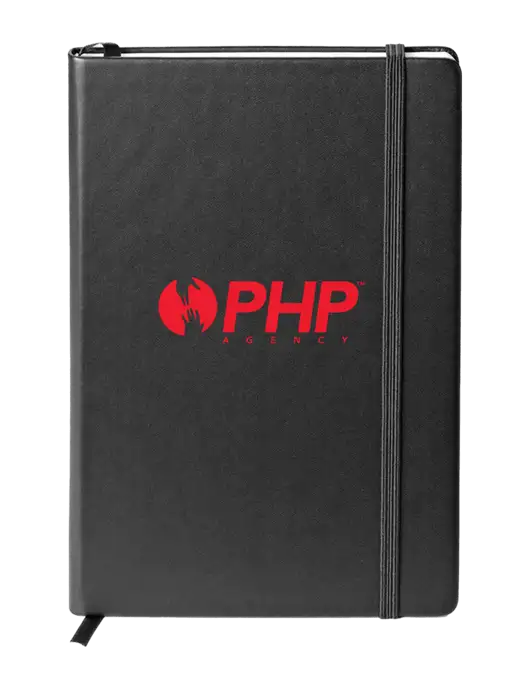 Neoskin Black Hard Cover Journal 5.75 x 8.375 w/PHP Agency Logo