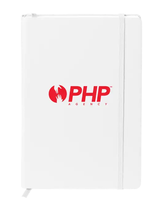 Neoskin White Hard Cover Journal 5.75 x 8.375
 w/PHP Agency Logo