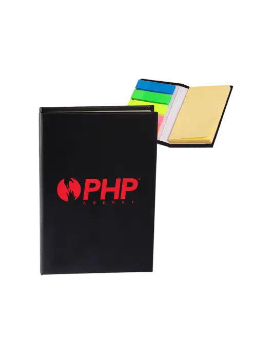 Black Micro Sticky Note Pad, 2 x 3.25 w/PHP Agency Logo