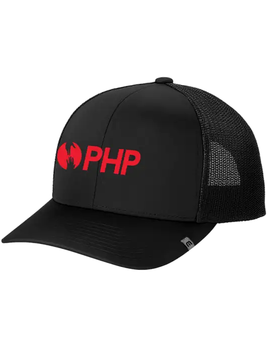 TravisMathew Black Cruz Trucker Cap w/PHP Agency Logo