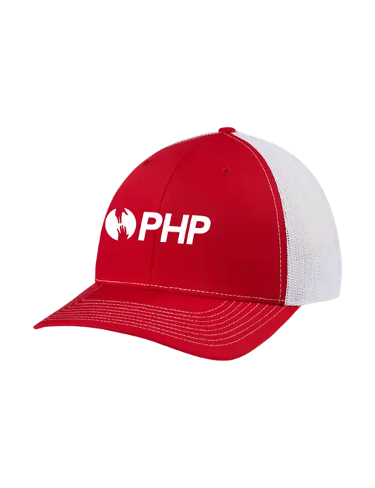 Richardson Adjustable Snapback Original 112 Trucker Cap Red w/White Mesh w/PHP Agency Logo