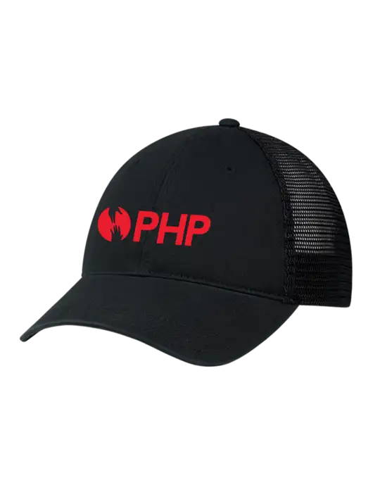 Richardson 111 Garment Washed Trucker Cap Black w/Black Mesh w/PHP Agency Logo