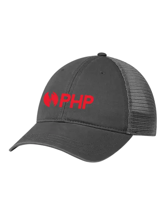 Richardson 111 Garment Washed Trucker Cap Charcoal w/Charcoal Mesh w/PHP Agency Logo