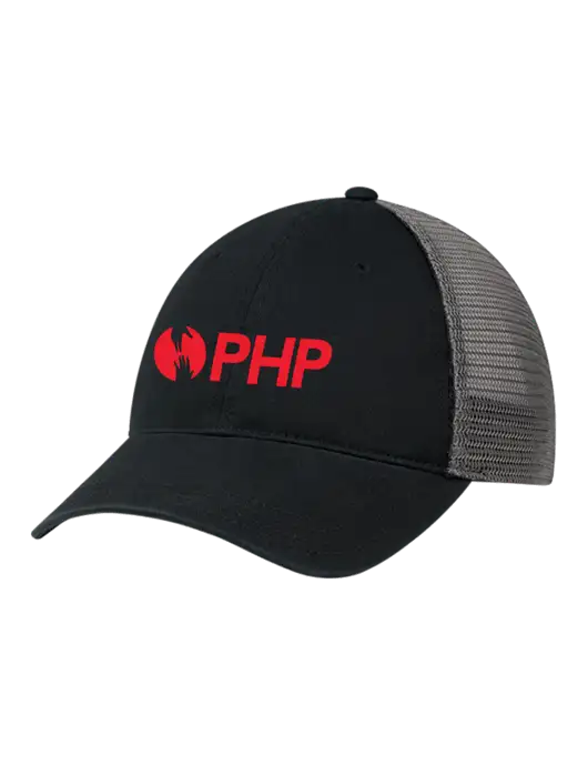 Richardson 111 Garment Washed Trucker Cap Black w/Charcoal Mesh w/PHP Agency Logo