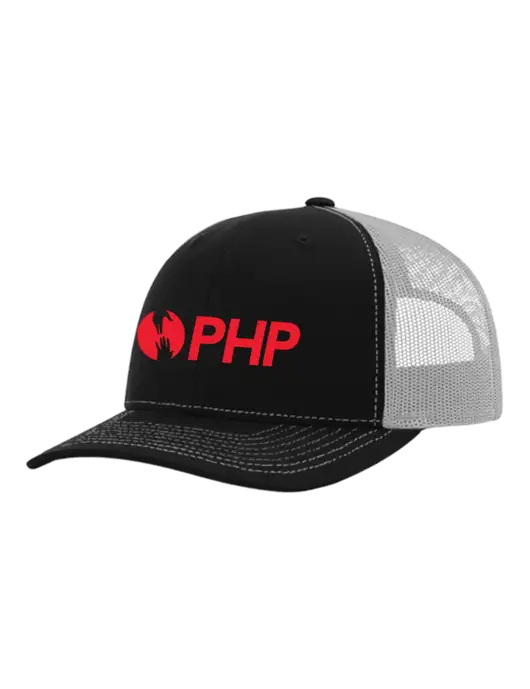 Richardson Adjustable Snapback Original 112 Trucker Cap Black w/White Mesh w/PHP Agency Logo