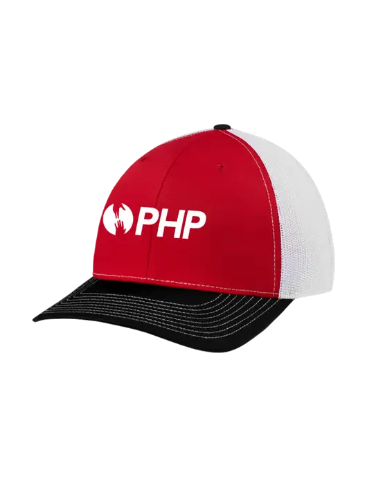 Richardson Adjustable Snapback Original 112 Trucker Cap Black/Red/White Mesh w/PHP Agency Logo
