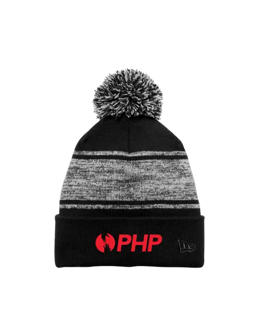 New Era Black/Charcoal Knit Chilled Pom Beanie w/PHP Agency Logo