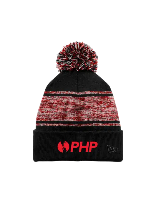 New Era Black/Red Knit Chilled Pom Beanie w/PHP Agency Logo