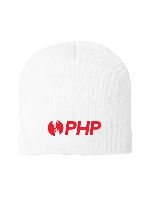 Solid White Element Knit Beanie w/PHP Agency Logo