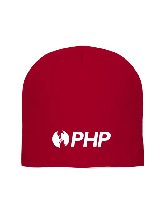 Solid Red Element Knit Beanie w/PHP Agency Logo