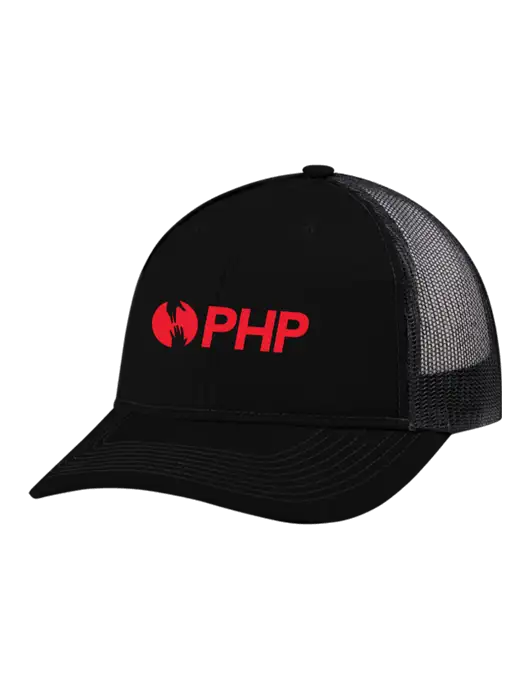 Snapback Ponytail Trucker Cap Black w/Black Mesh w/PHP Agency Logo