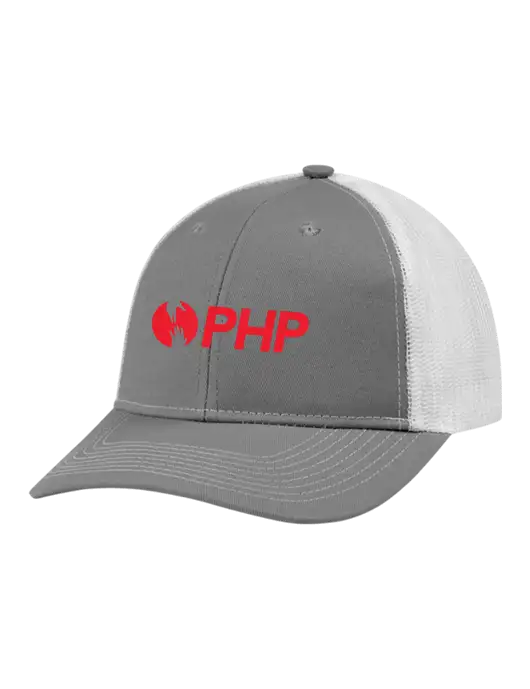 Snapback Ponytail Trucker Cap Light Medium Heather Grey w/White Mesh w/PHP Agency Logo
