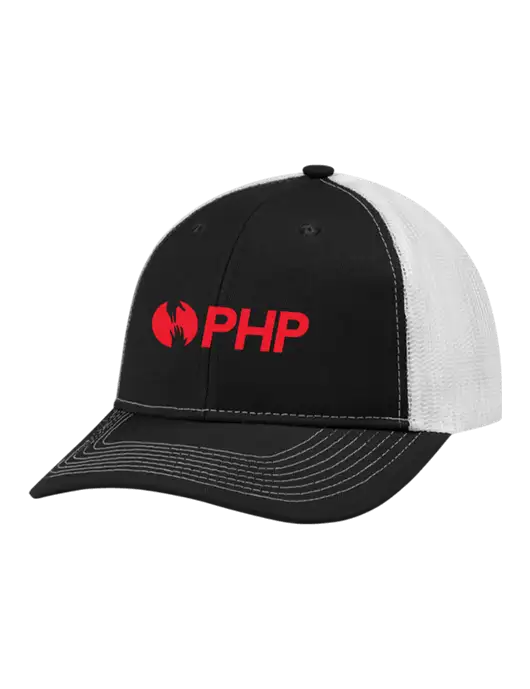 Snapback Ponytail Trucker Cap Black w/White Mesh w/PHP Agency Logo