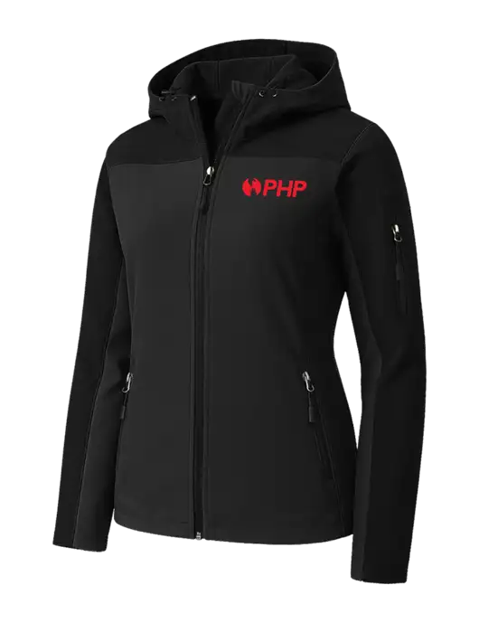 Womens Hooded Core Black Soft Shell Jacket w/PHP Agency Logo
