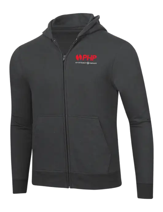 Charcoal 8.5 oz Ring Spun Zip Hooded Sweatshirt w/PHP Integrity Logo
