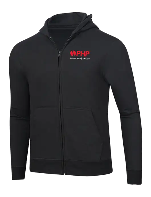 Jet Black 8.5 oz Ring Spun Zip Hooded Sweatshirt w/PHP Integrity Logo