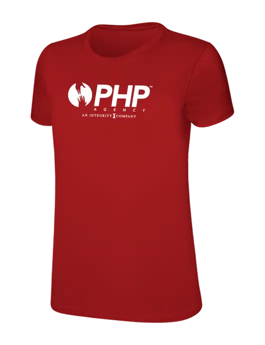 Womens Ring Spun Bright Red 4.5 oz T-Shirt w/PHP Integrity Logo