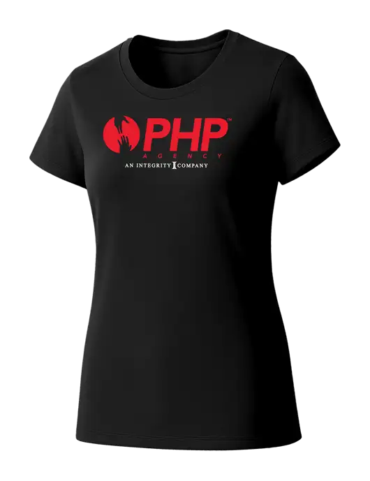 Womens Seriously Soft Black T-Shirt w/PHP Integrity Logo