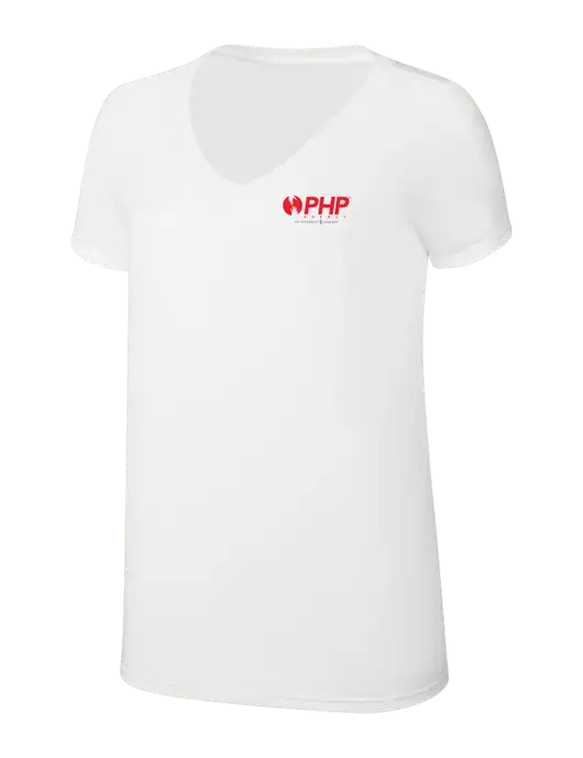 Womens Simply Soft V-Neck White 4.5oz  Poly/Combed Ring Spun Cotton T-Shirt w/PHP Integrity Logo