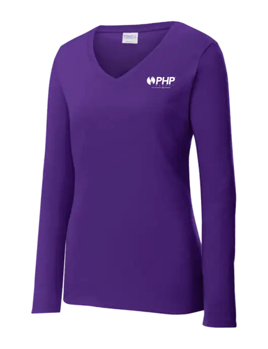 Womens  V-Neck Ring Spun Purple 4.5 oz Long Sleeve T-Shirt w/PHP Integrity Logo