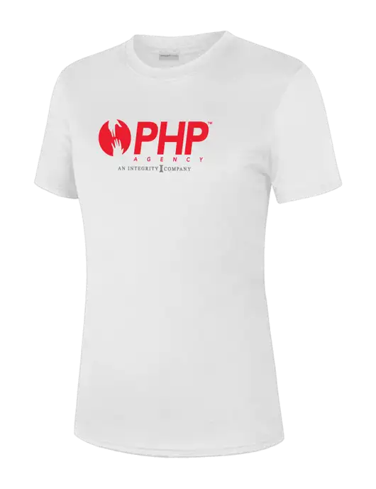  Womens White PosiCharge Competitor Tee w/PHP Integrity Logo
